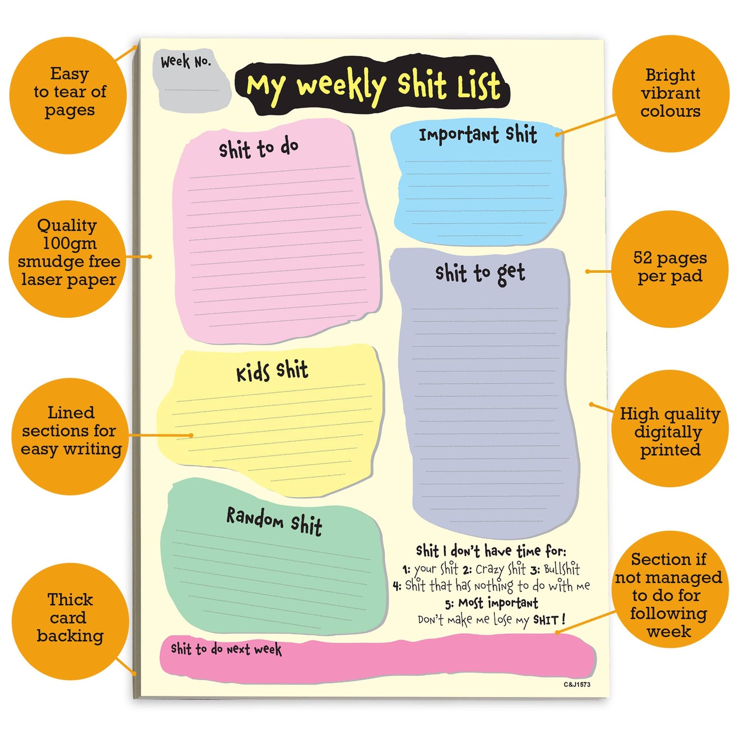 #1573 A4 Weekly Shit List Close to the Bone Greeting Cards and Gifts