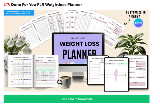 DIGITAL DOWNLOAD-Done For You- #7: Done For You PLR Weight Loss Planner – 36 Pages | INSTANT DOWNLOAD/ Printable &amp; Editable in Canva Wonkey Donkey Bazaar