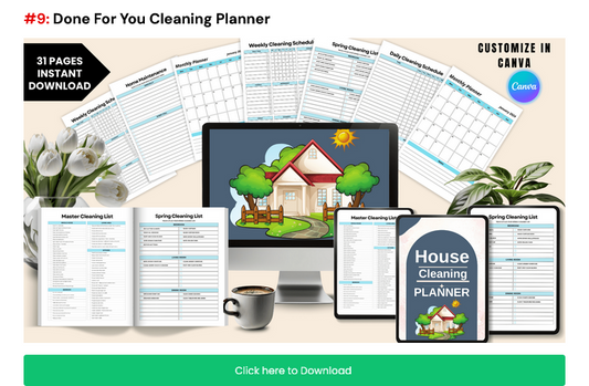 DIGITAL DOWNLOAD-Done For You- Done For You PLR Cleaning Journal – 31 Pages |  | INSTANT DOWNLOAD/ Printable & Editable in Canva Wonkey Donkey Bazaar