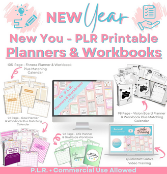 New Year New You PLR Printable Planners and Workbooks Bundle -105 pages-digital printible editibble download (Copy) Wonkey Donkey Bazaar