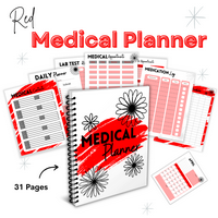 DIGITAL DOWNLOAD- Done For You MEDICAL PLANNER-RED/ORANGE  DESIGN- 31 PAGE-INSTANT DOWNLOAD/ PrintablE, EDITABLE ON  CANVA