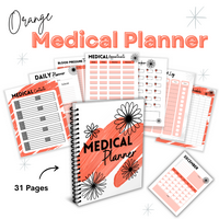 DIGITAL DOWNLOAD- Done For You MEDICAL PLANNER-RED/ORANGE  DESIGN- 31 PAGE-INSTANT DOWNLOAD/ PrintablE, EDITABLE ON  CANVA