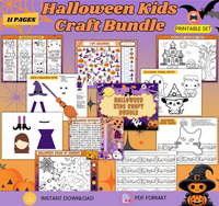 DIGITAL DOWNLOAD-OCT4TH -KIDDIES- HALLOWEEN KID CRAFT BUNDLE  -14  Pages (PDF & Canva Templates