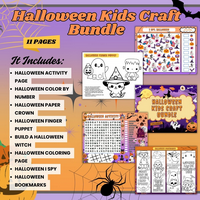 DIGITAL DOWNLOAD-OCT4TH -KIDDIES- HALLOWEEN KID CRAFT BUNDLE  -14  Pages (PDF & Canva Templates