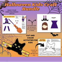 DIGITAL DOWNLOAD-OCT4TH -KIDDIES- HALLOWEEN KID CRAFT BUNDLE  -14  Pages (PDF & Canva Templates