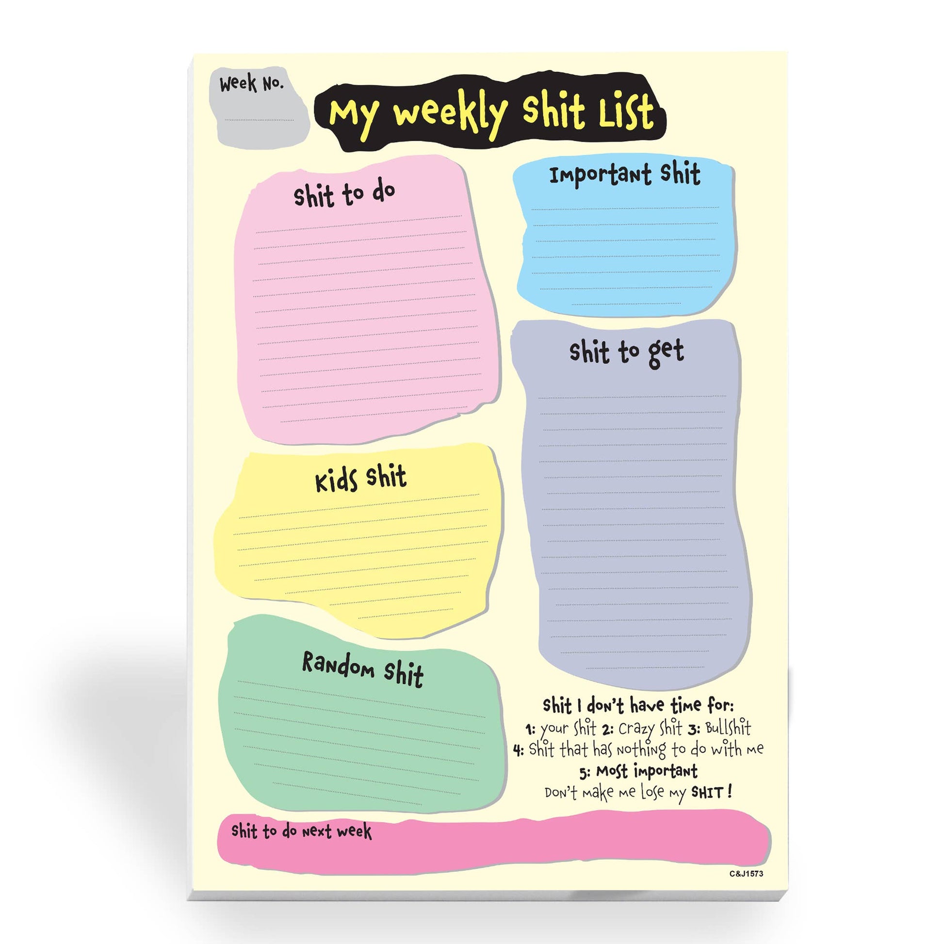 #1573 A4 Weekly Shit List Close to the Bone Greeting Cards and Gifts