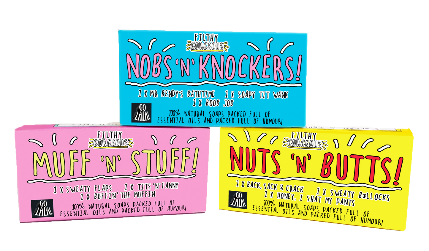 Nobs 'n' Knockers Gift Set of 3 Funny Soaps Award Winning