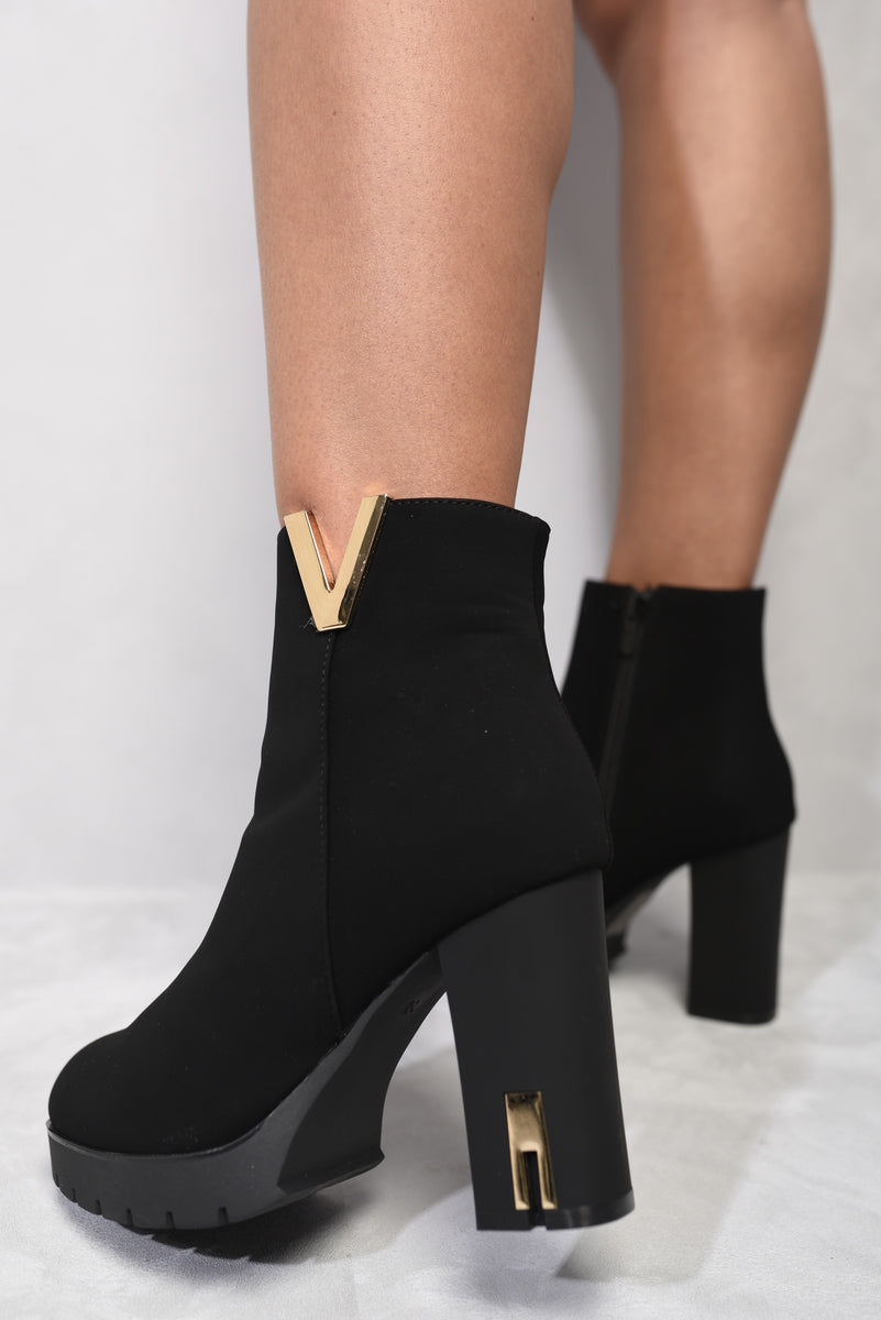 Heeled Ankle Boots with Gold Details