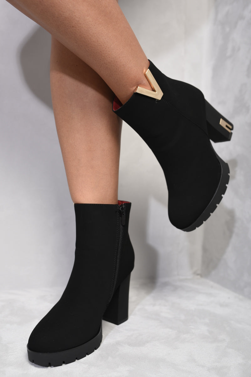 Heeled Ankle Boots with Gold Details