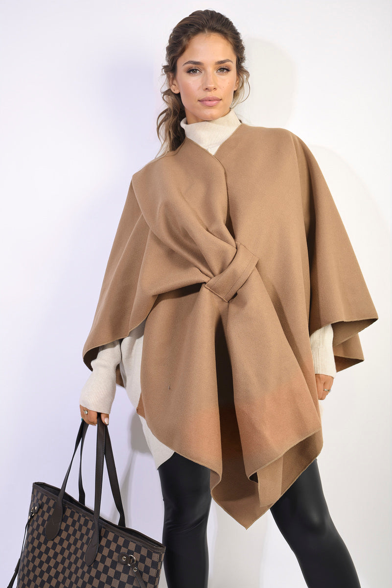 Solid Batwing Sleeve Crossover Cape Coat