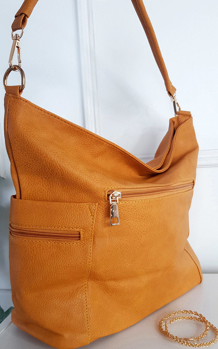 Faux Leather Shoulder Bag with Side Pocket Zip Detail Moda