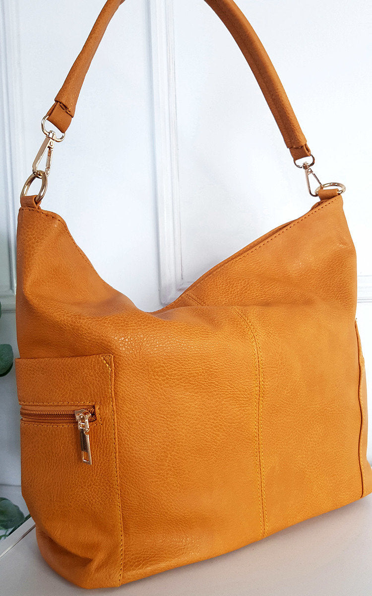 Faux Leather Shoulder Bag with Side Pocket Zip Detail Moda