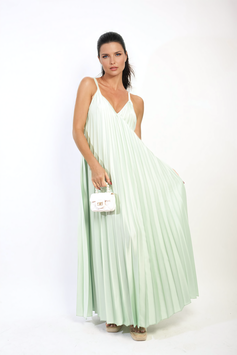 Pleated Strappy Maxi Dress Moda