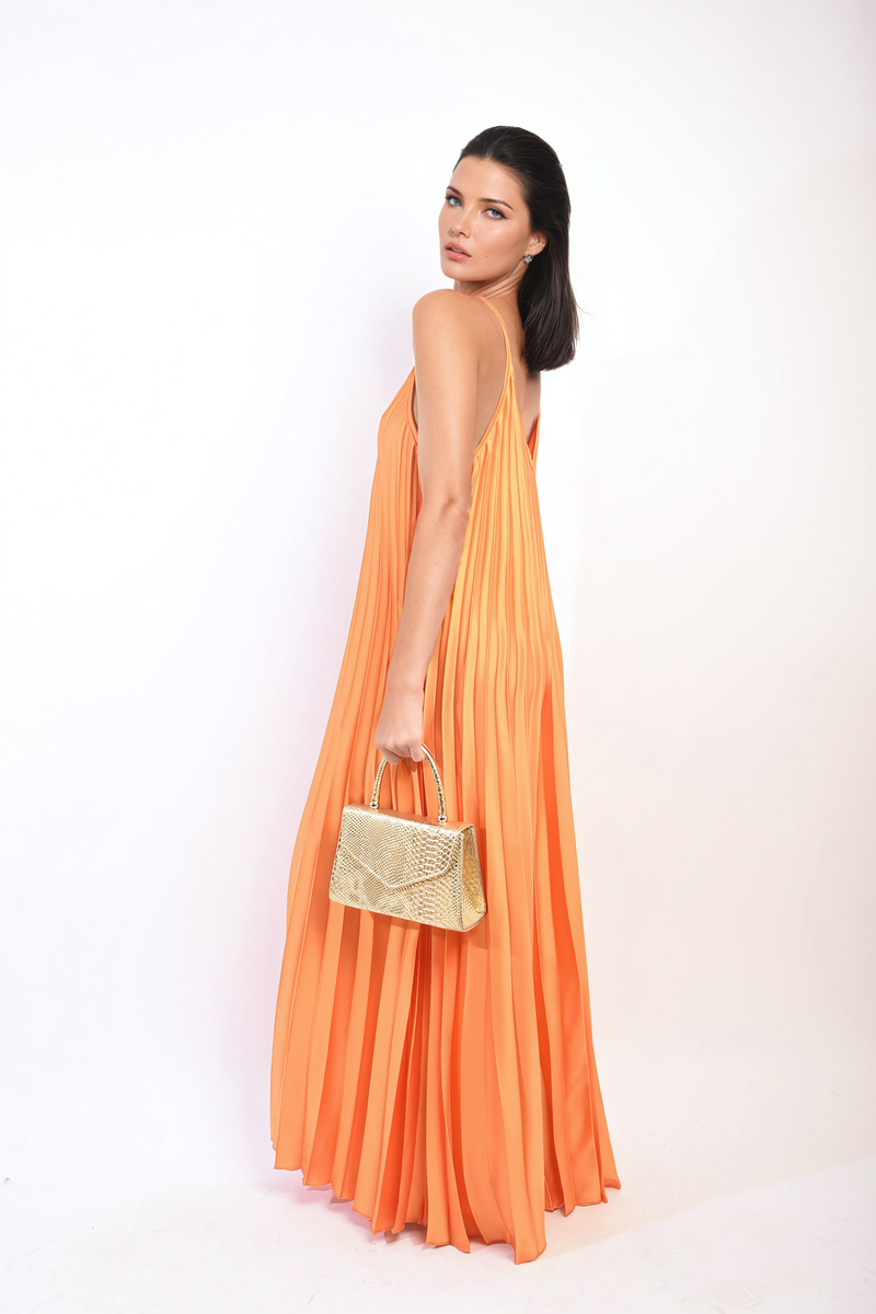 Pleated Strappy Maxi Dress Moda