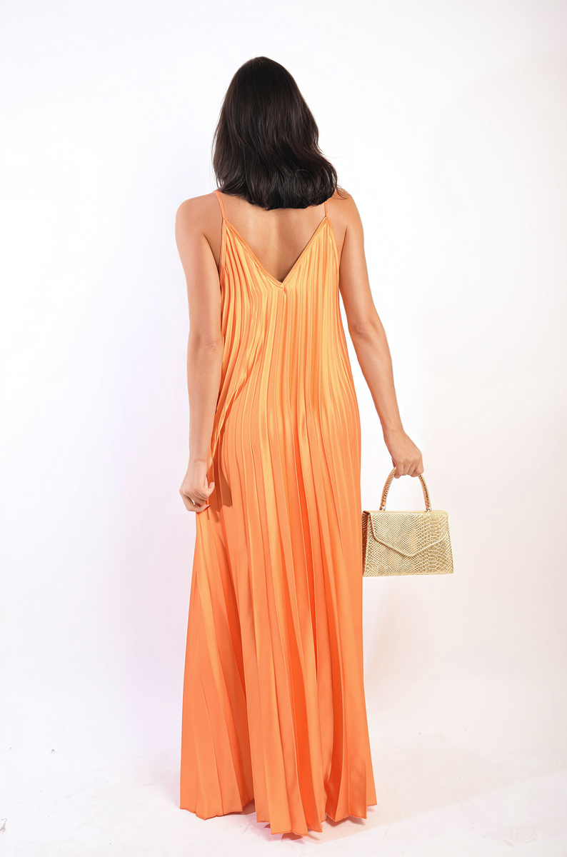 Pleated Strappy Maxi Dress Moda