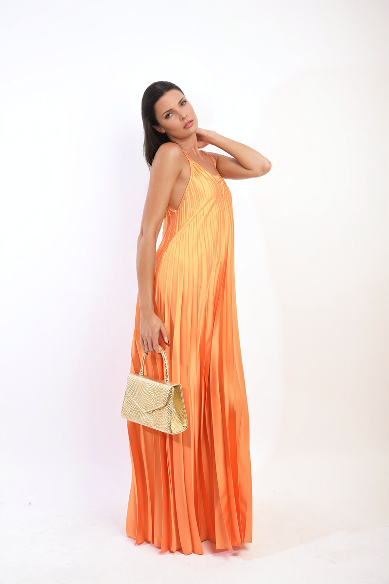 Pleated Strappy Maxi Dress Moda