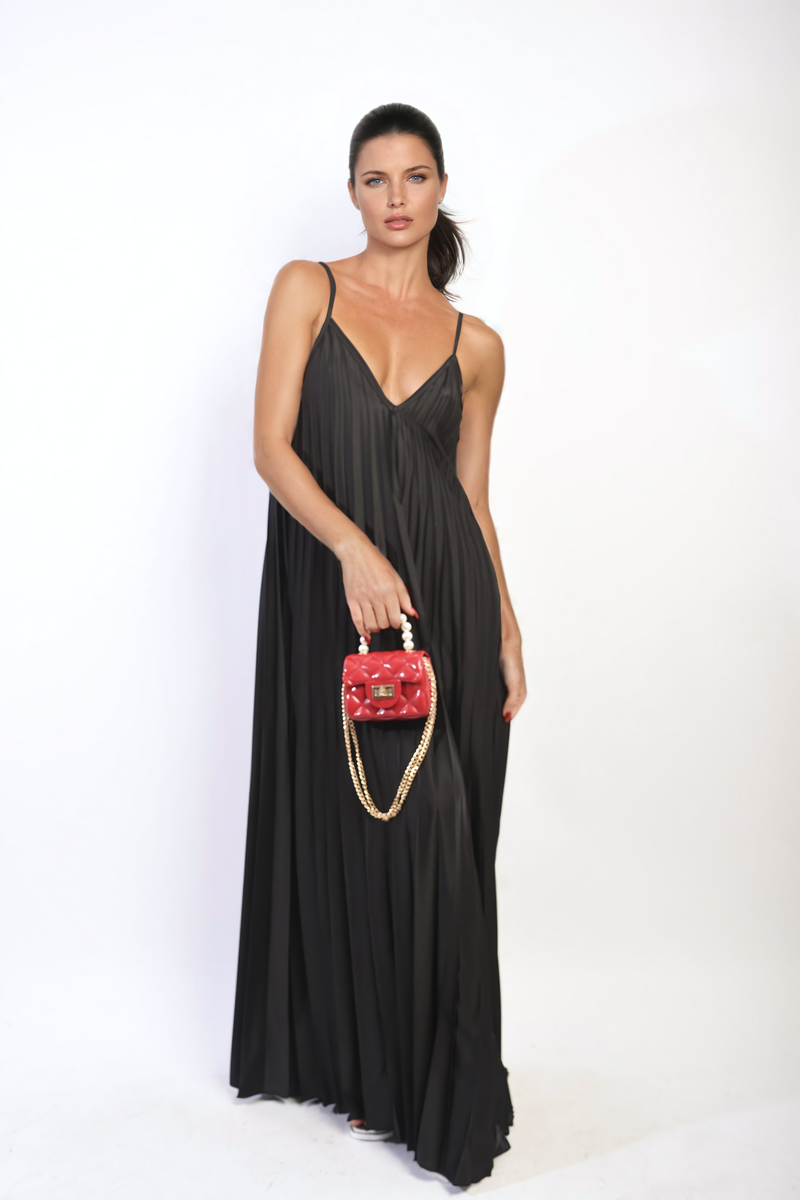 Pleated Strappy Maxi Dress Moda