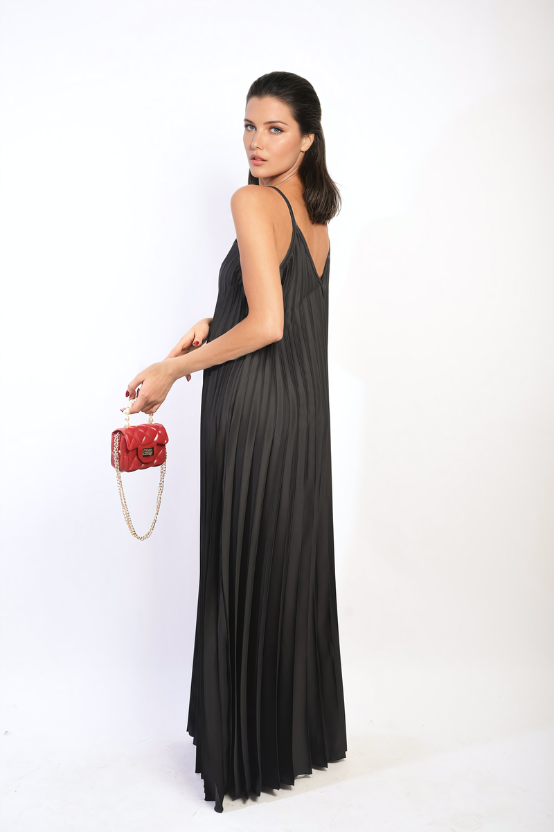 Pleated Strappy Maxi Dress Moda