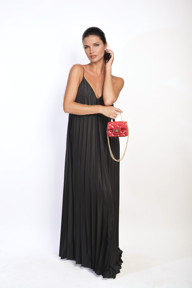 Pleated Strappy Maxi Dress Moda