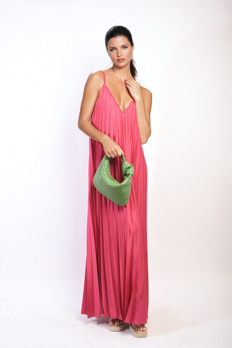 Pleated Strappy Maxi Dress Moda