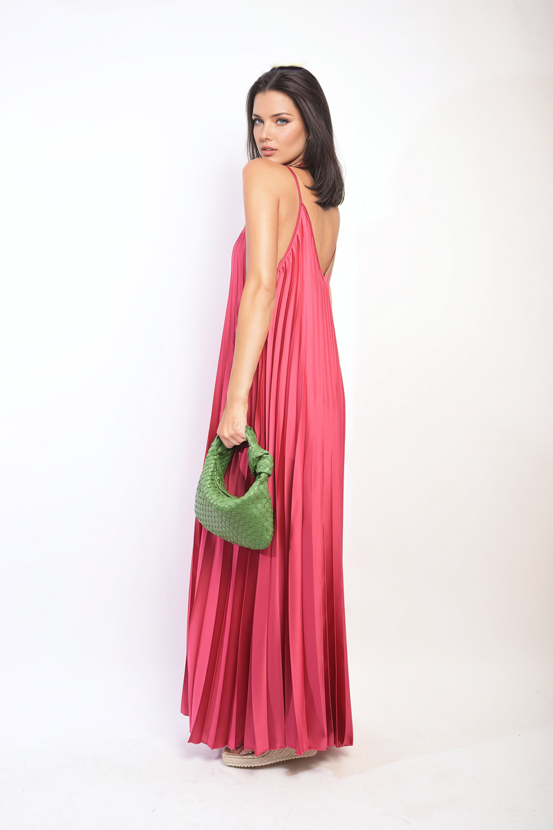 Pleated Strappy Maxi Dress Moda