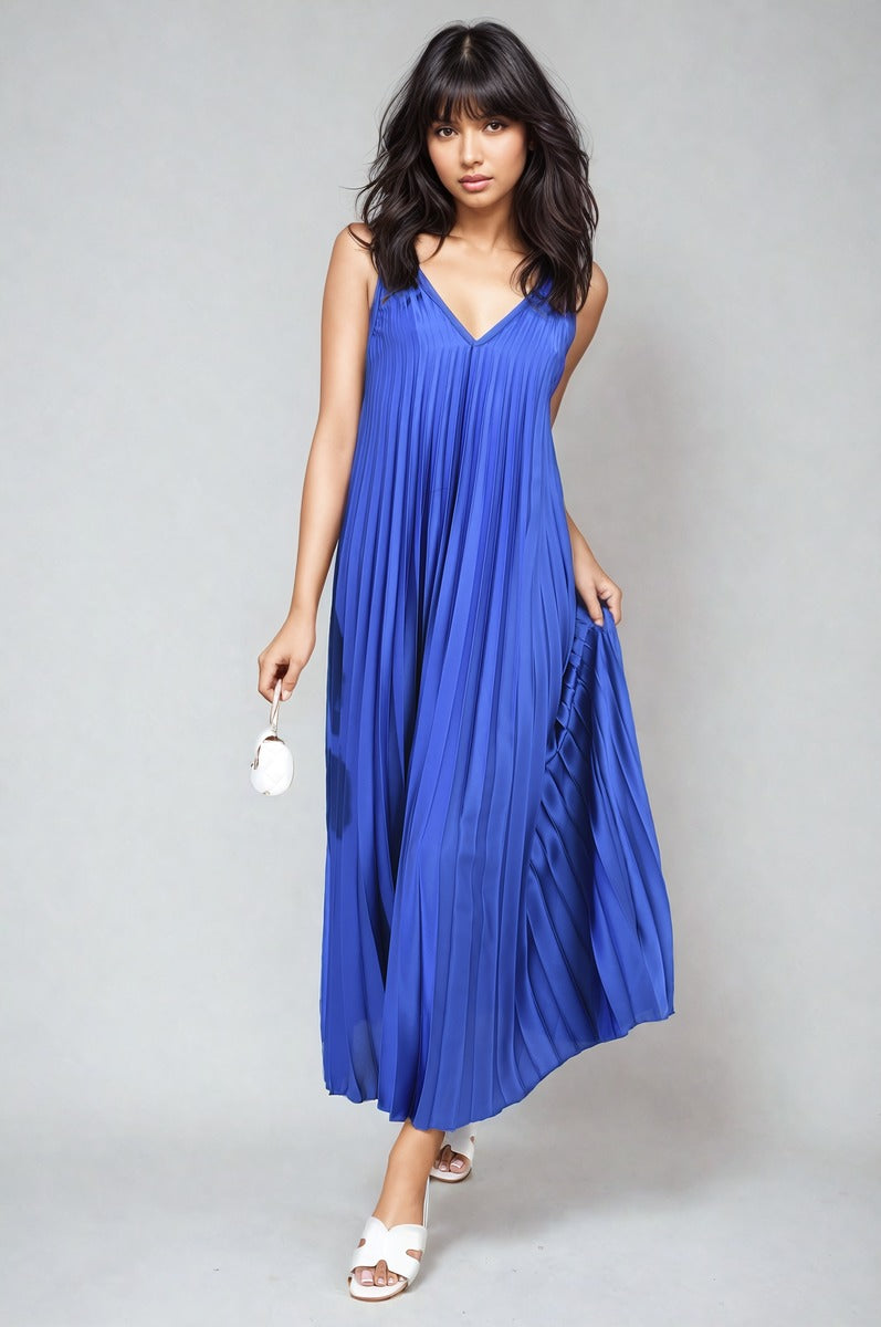 Pleated Strappy Maxi Dress Moda