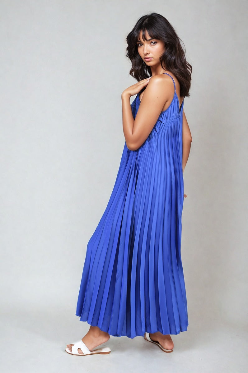 Pleated Strappy Maxi Dress Moda