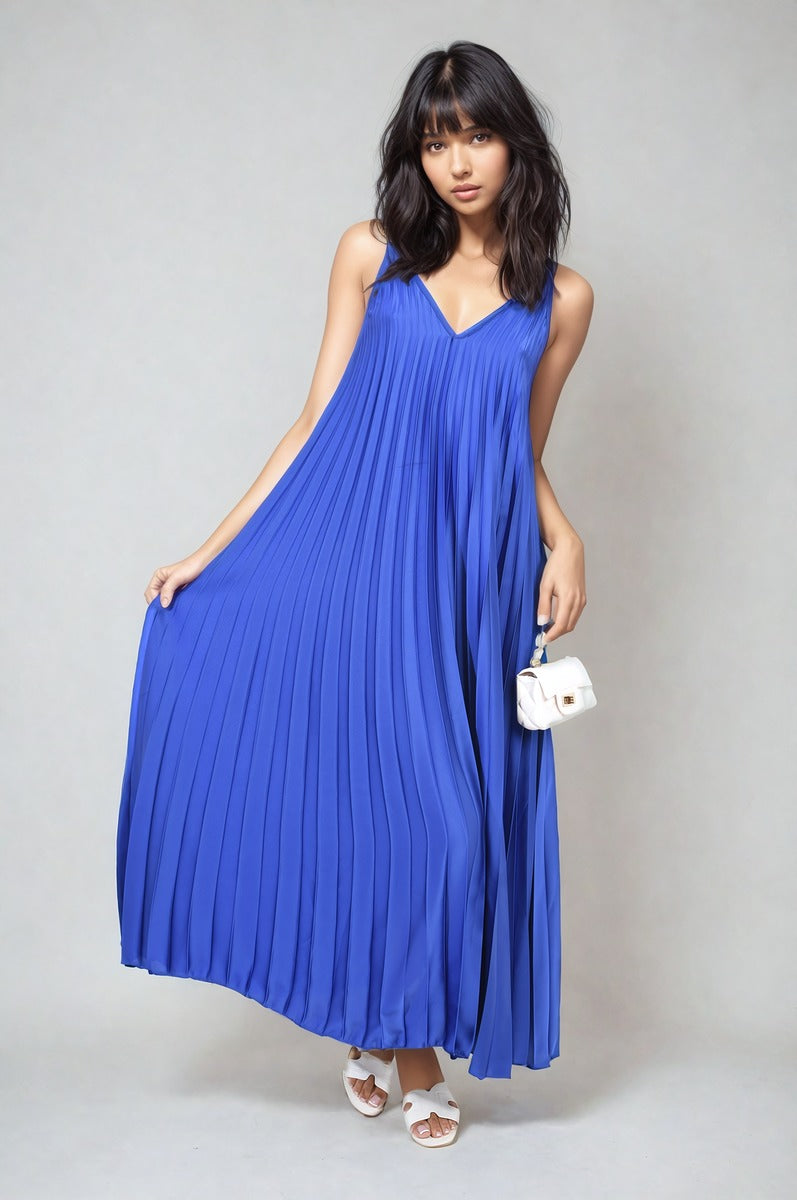 Pleated Strappy Maxi Dress Moda