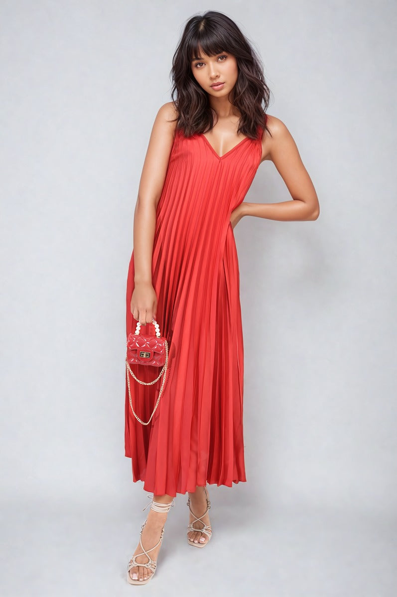 Pleated Strappy Maxi Dress Moda