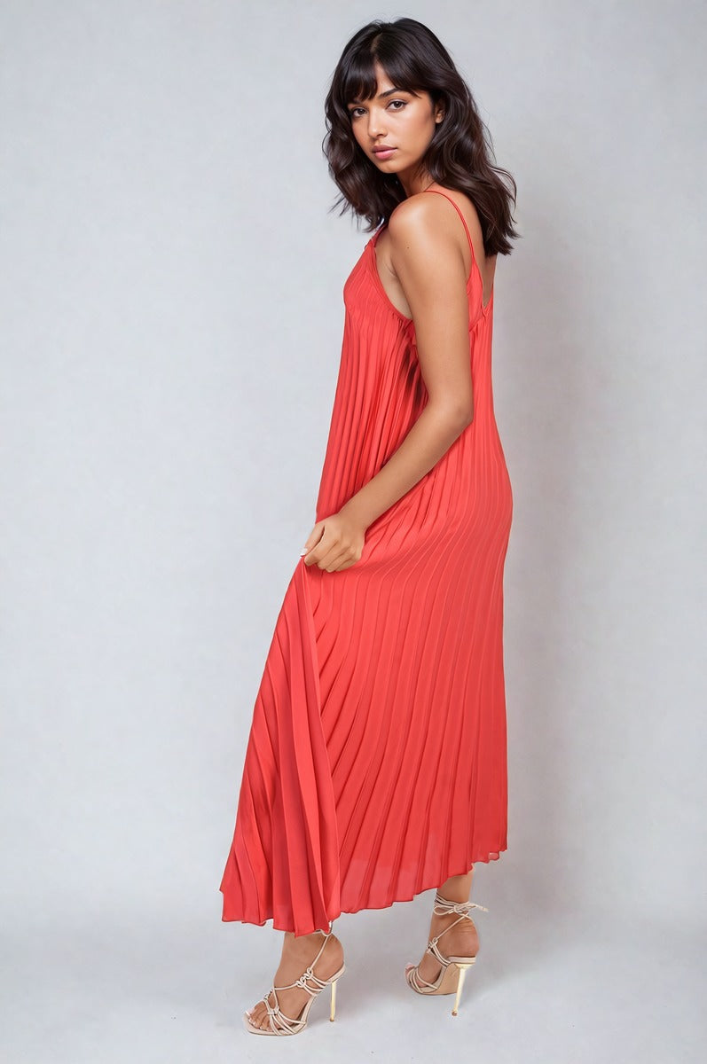 Pleated Strappy Maxi Dress Moda