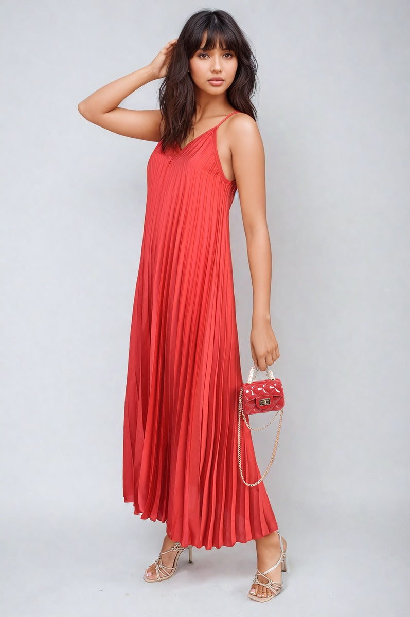 Pleated Strappy Maxi Dress Moda