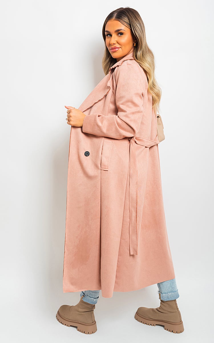 Open Front Lapel Neck Longline Trench Coat