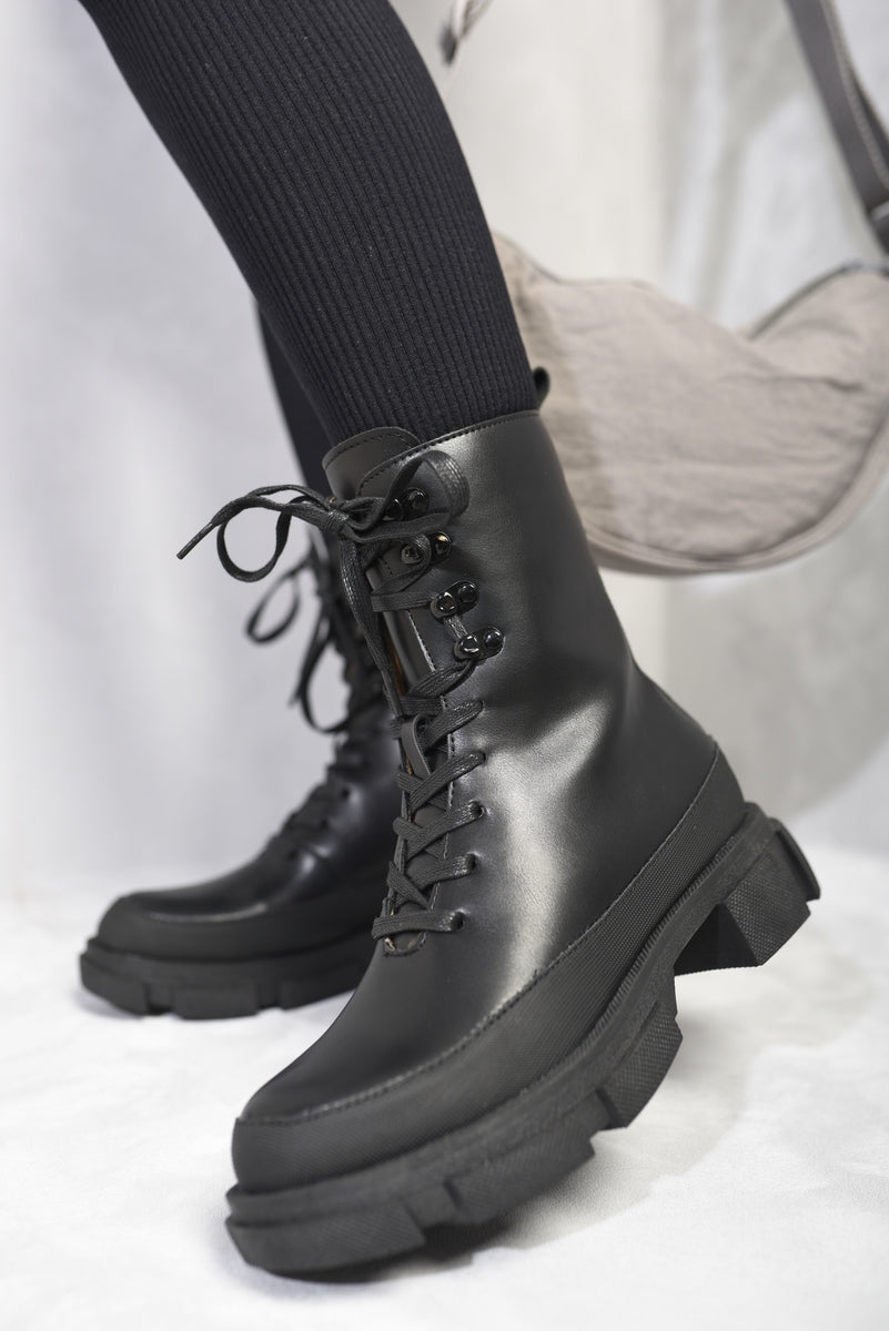 Chunky Platform Lace-Up Ankle Boots