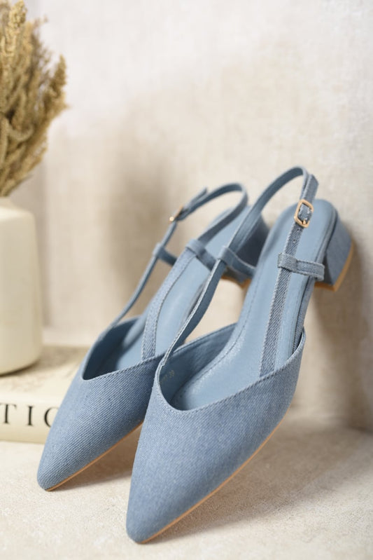 Pointed Toe Buckle Strap Block Heels Sandals Moda