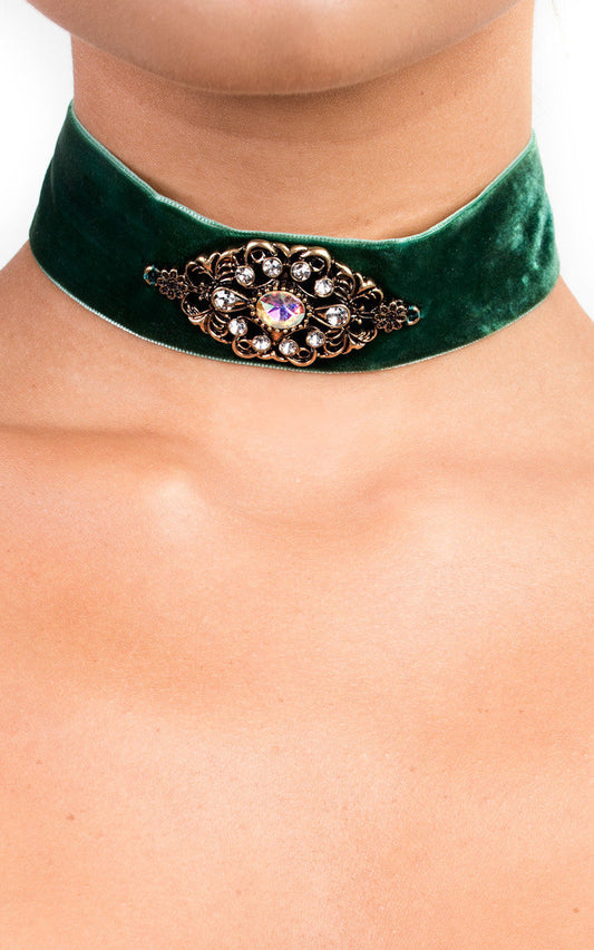 Velvet Jewelled Choker Moda