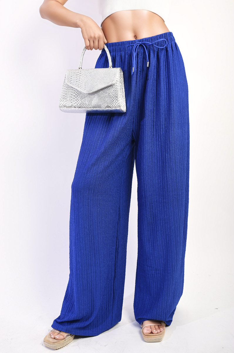 Textured Wide Leg Drawstring Trousers Moda