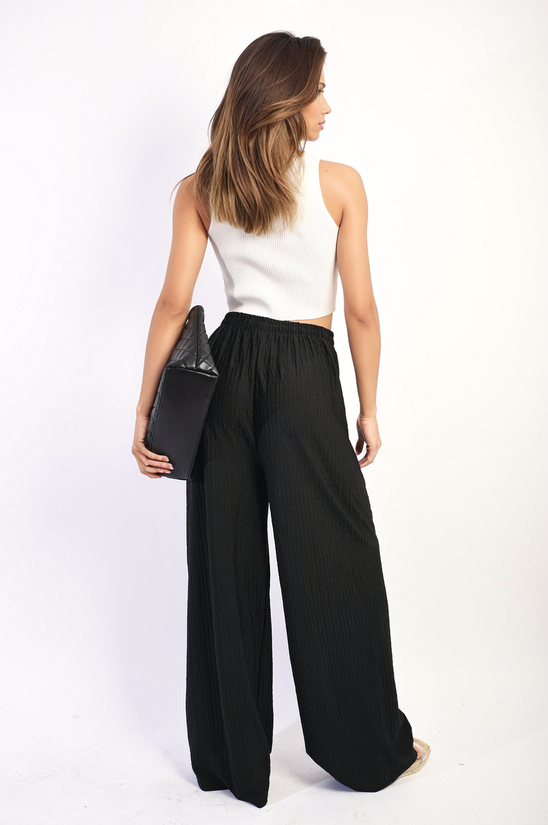 Textured Wide Leg Drawstring Trousers Moda