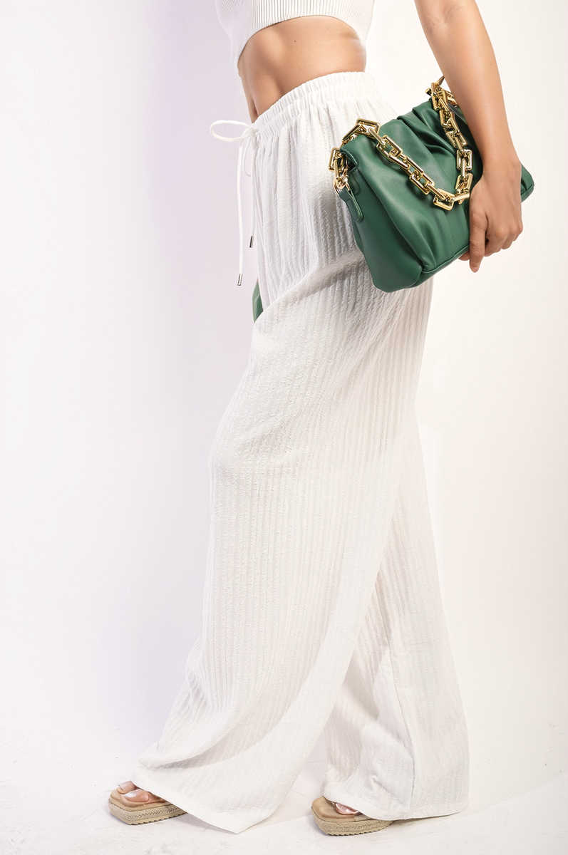 Textured Wide Leg Drawstring Trousers Moda