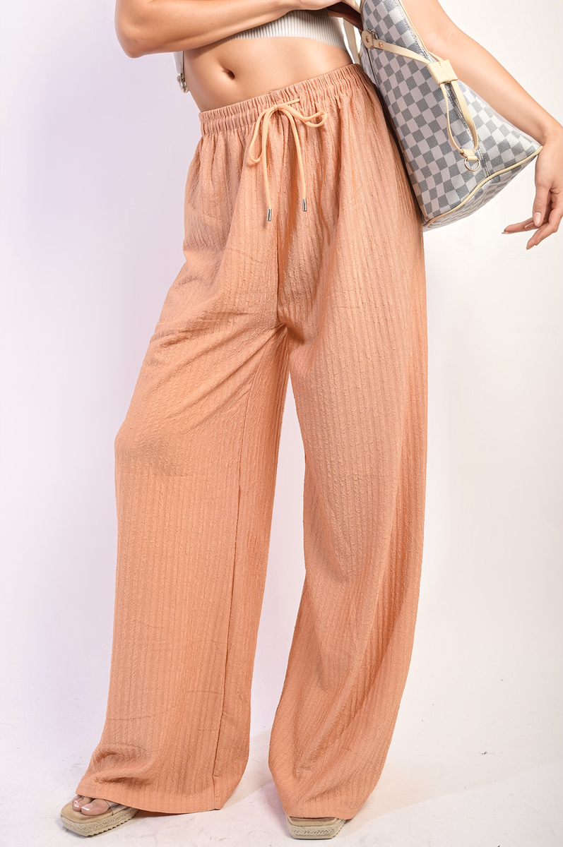 Textured Wide Leg Drawstring Trousers Moda