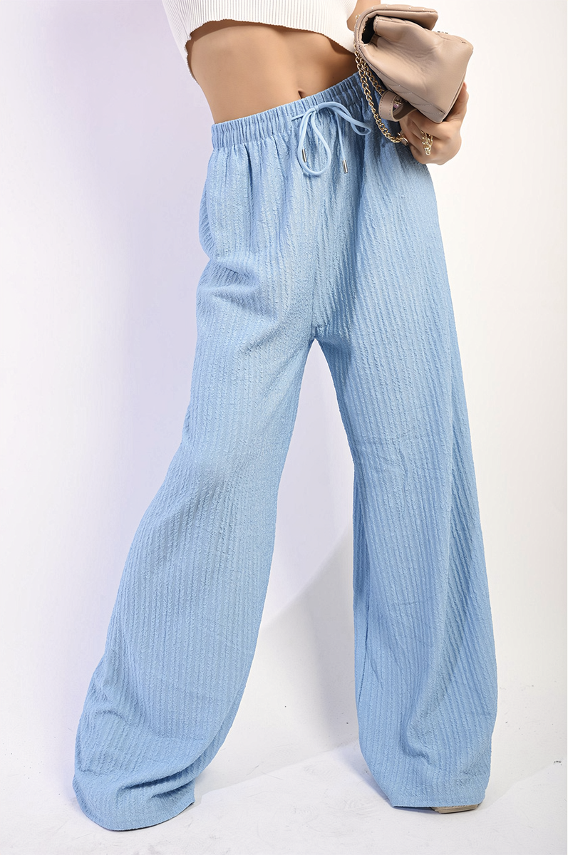 Textured Wide Leg Drawstring Trousers Moda