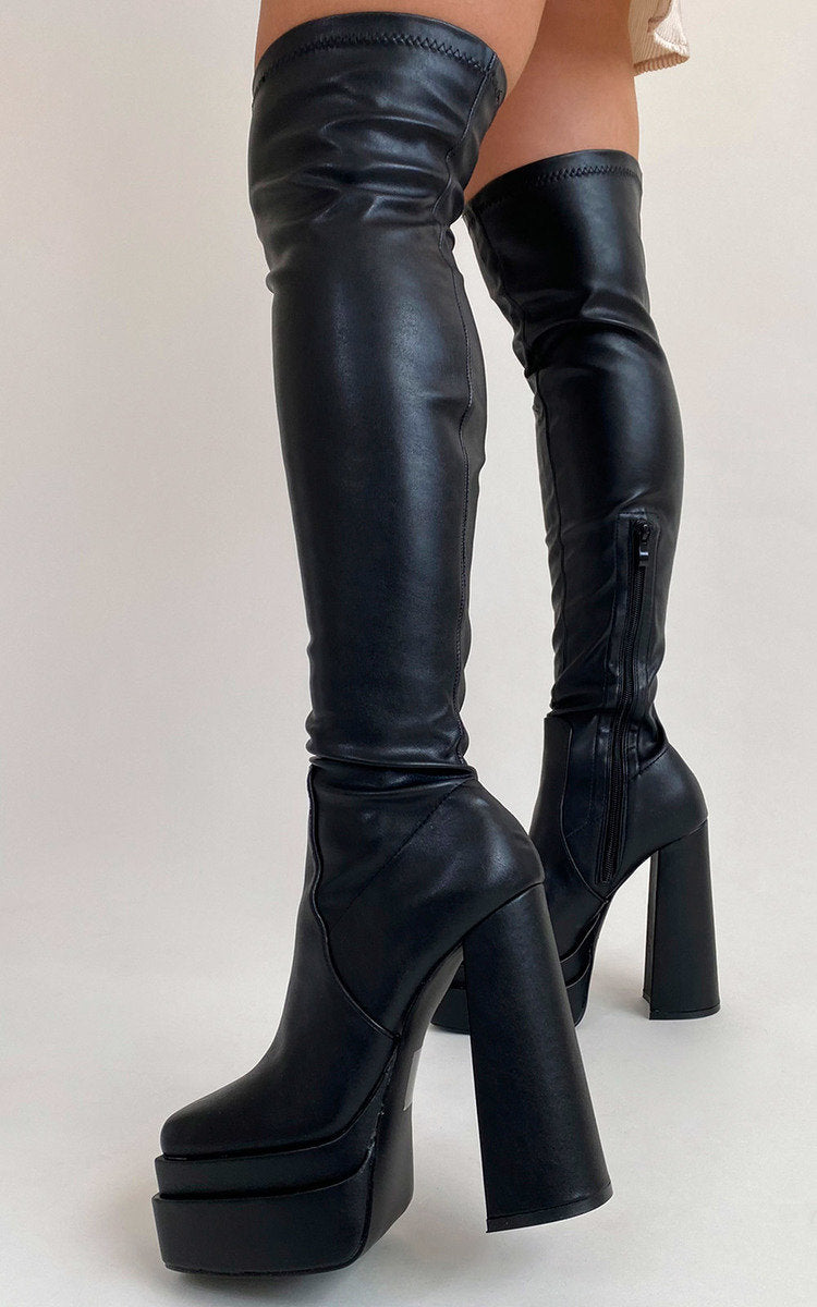 Block Heel Knee High Boots Moda