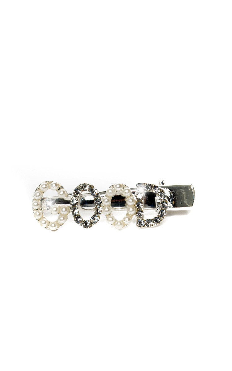 Slogan Diamante and Pearl Hair Clip Moda