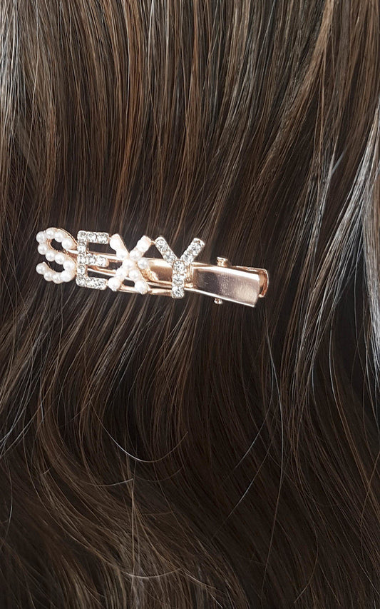 Sexy Slogan Diamante and Pearl Hair Clip Moda