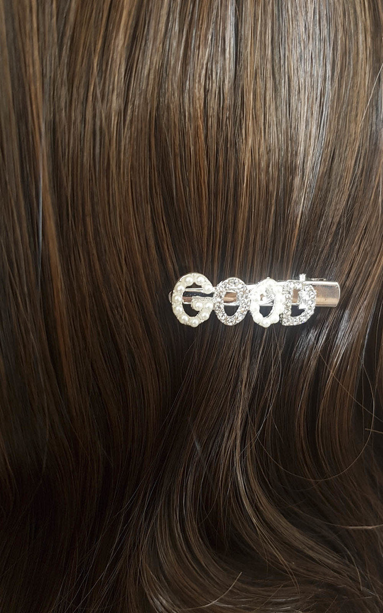 Slogan Diamante and Pearl Hair Clip Moda