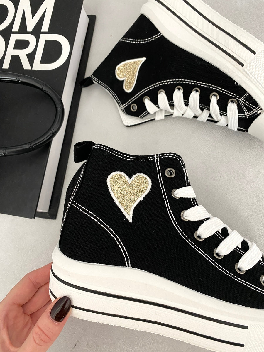 High Top Lace Up Heart Detailed Kids Trainers