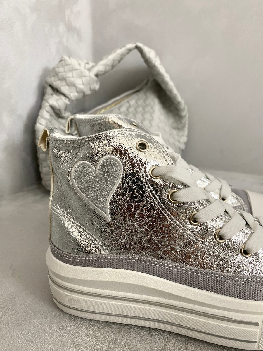 High Top Lace Up Heart Detailed Kids Trainers