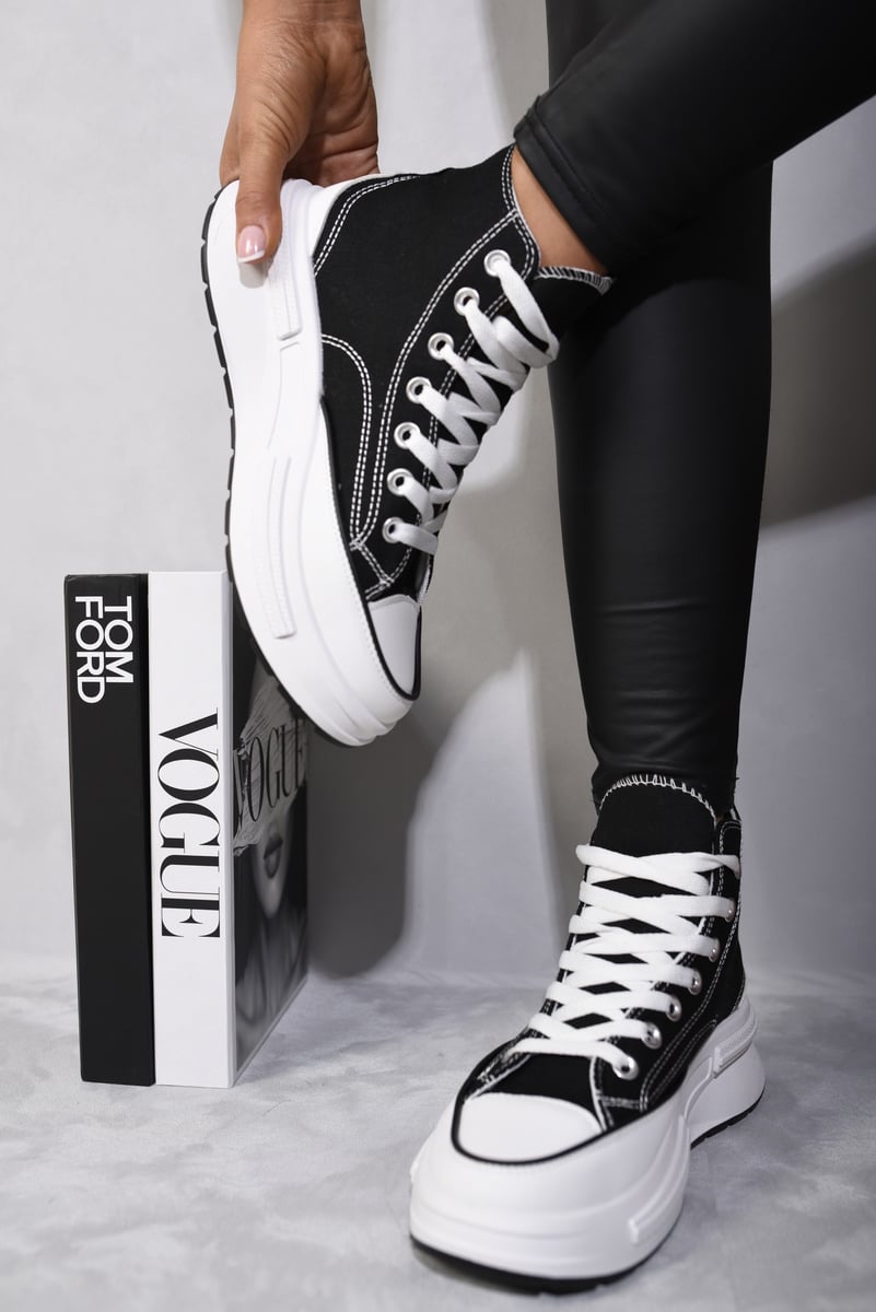 High Top Platform Lace Up Chunky Trainers Moda