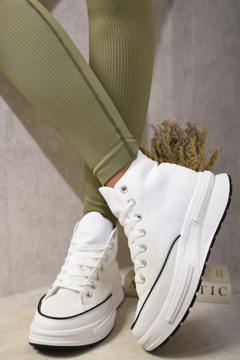 High Top Platform Lace Up Chunky Trainers Moda