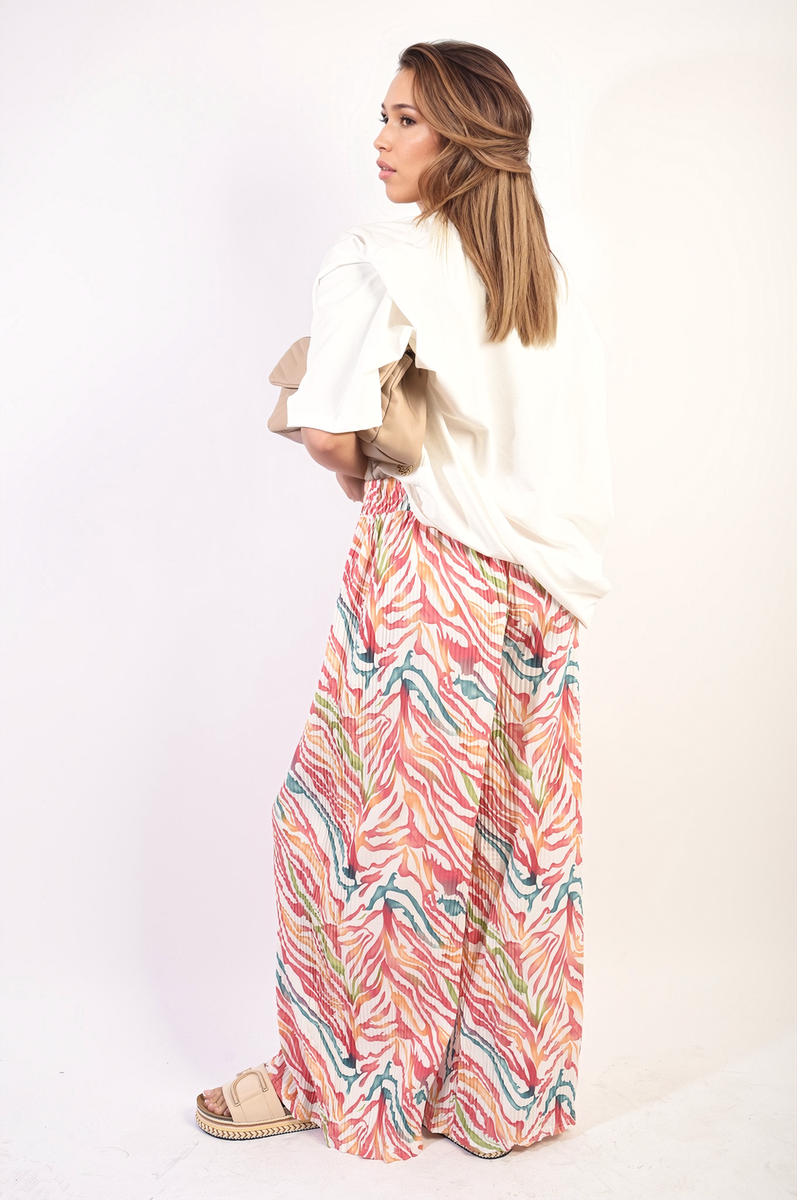 Pleated Wide Leg and Elastic Waist Trousers Moda