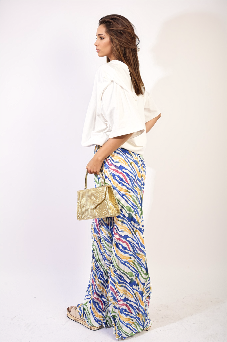 Pleated Wide Leg and Elastic Waist Trousers Moda